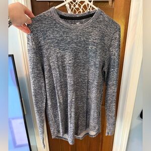 Hollister Men's Navy-Gray Long Sleeve Crew